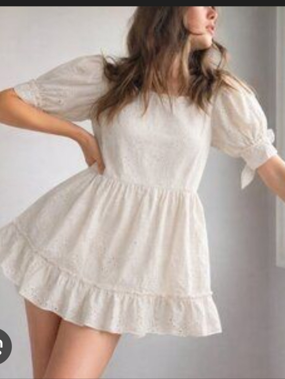ARITZIA Sunday Best Cream Eyelet Puff-Sleeve Mini Dress